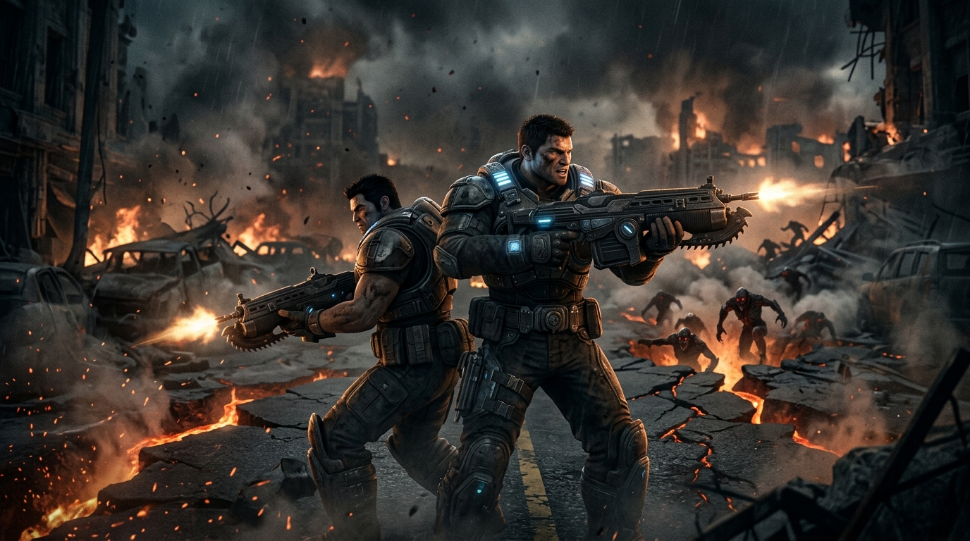 Gears of War E-Day Drops October 2026 with Unreal Engine 5 Brutality Young Marcus and Dom Face Horror in Kalona